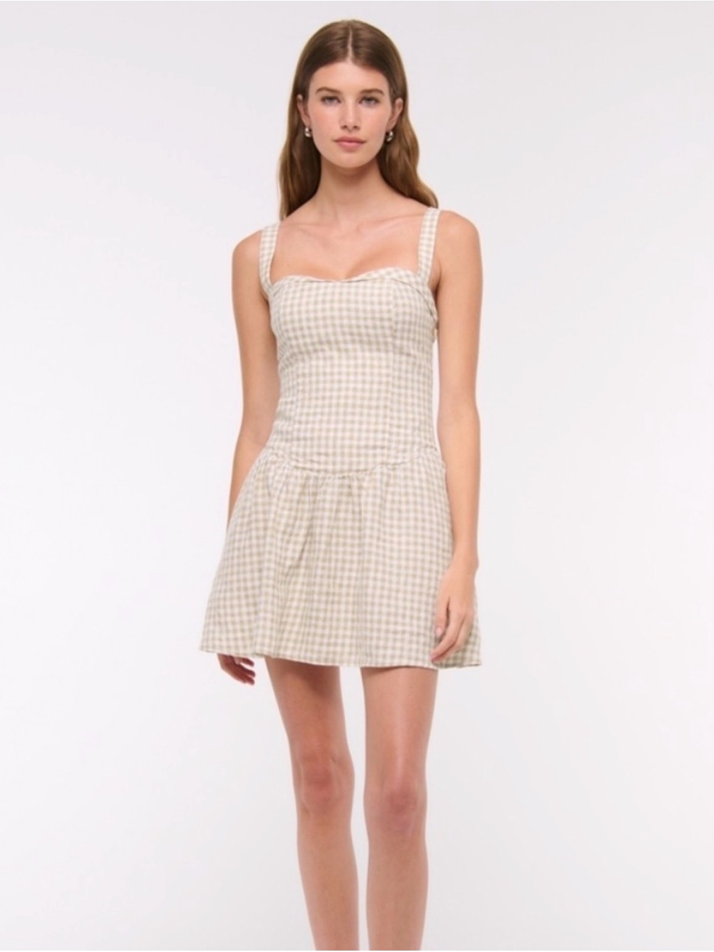 Abercrombie Linen Collection Drop Waist Gingham Mini Dress Nwt Size Large